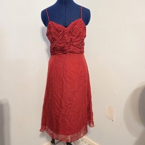 Red Silk Midi Dress Size 6